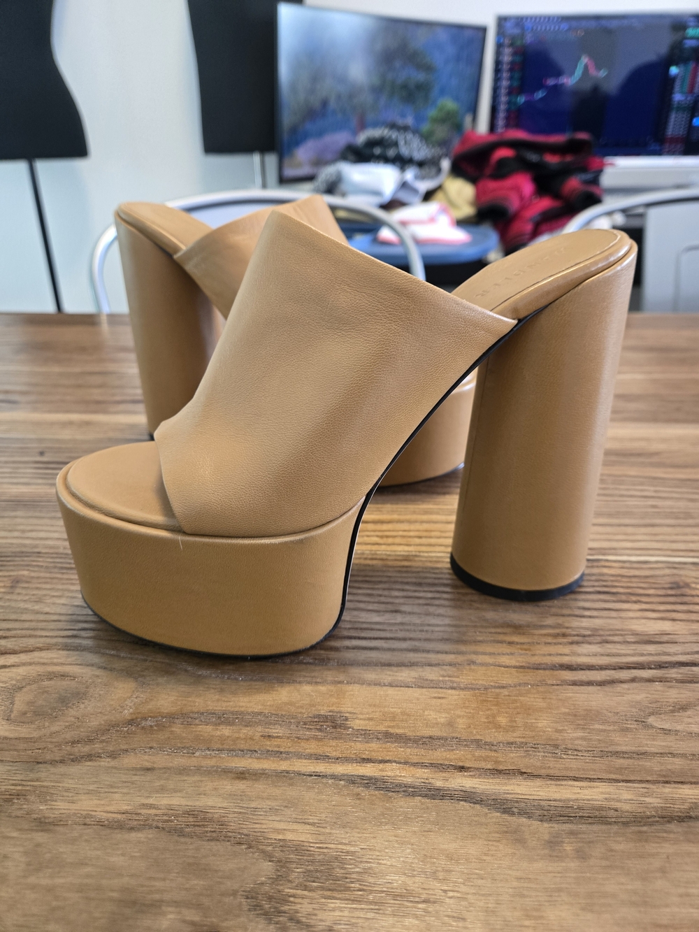 Wandler Women's Electra Leather Platform Mules Size 38 US 8 Beige - Picture 2 of 13